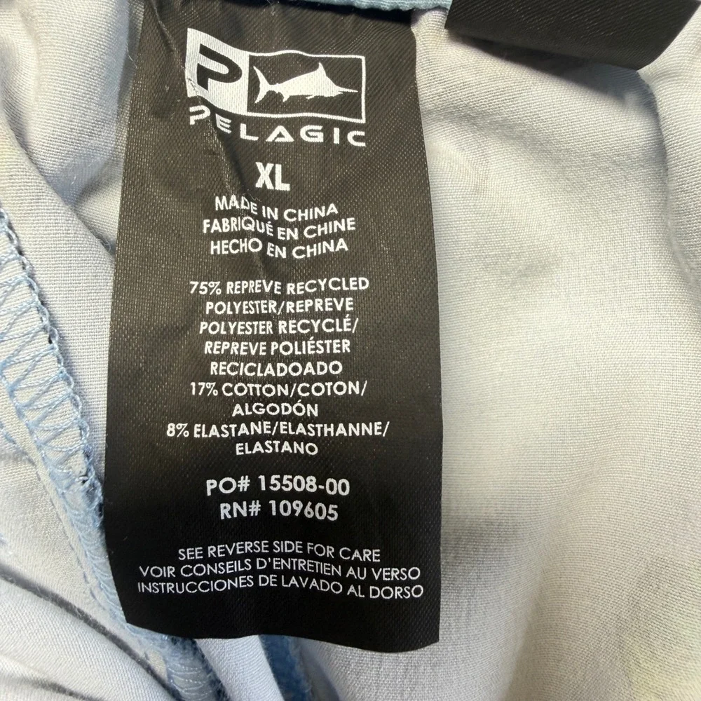 Pelagic Mens XL Light Blue Fish‎ Print Fishing Shorts 34x7 Stretch Marlin Tuna
